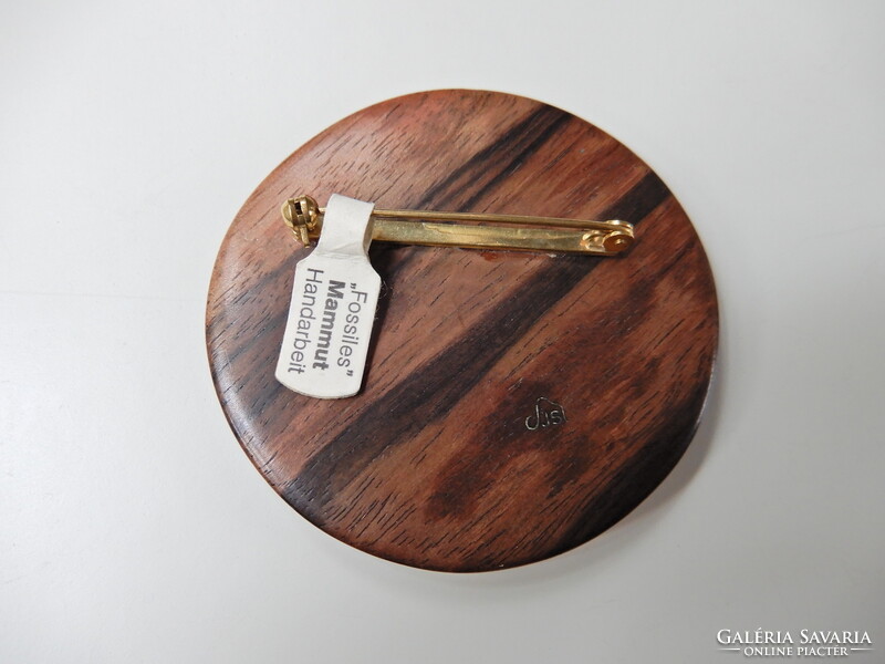 Régi kézműves Jürgen Schott nagyméretű mammut agyar bross türkiz intarziával