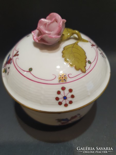 Herendi MHG porcelán bonbonier cukortartó aranykontúrral festve