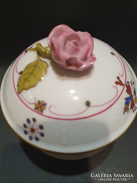 Herendi MHG porcelán bonbonier cukortartó aranykontúrral festve