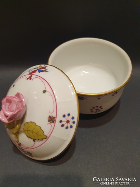 Herendi MHG porcelán bonbonier cukortartó aranykontúrral festve