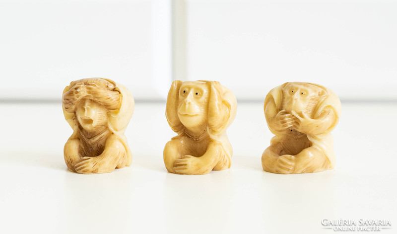 Három bölcs majom - japán szobrok, Okimono stílusú vegán netsuke figurák