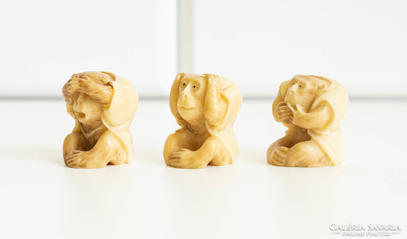 Három bölcs majom - japán szobrok, Okimono stílusú vegán netsuke figurák