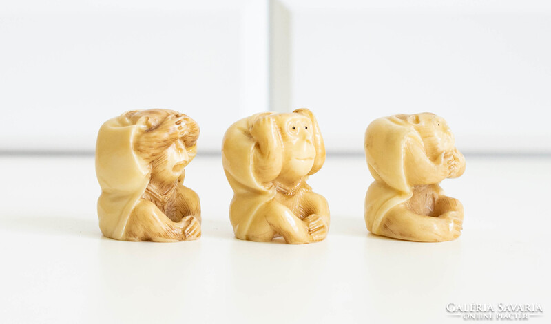 Három bölcs majom - japán szobrok, Okimono stílusú vegán netsuke figurák