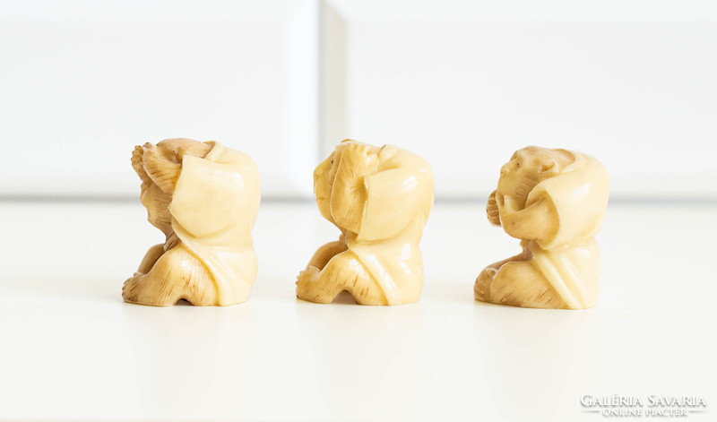 Három bölcs majom - japán szobrok, Okimono stílusú vegán netsuke figurák