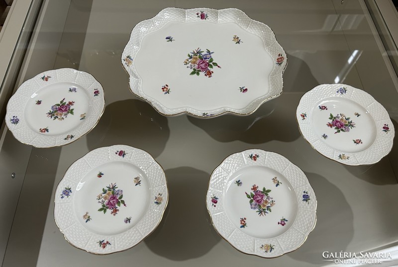 Herendi porcelán virágmintás süteményes készlet