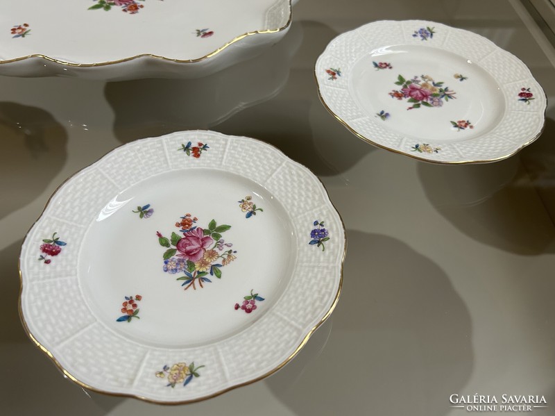 Herendi porcelán virágmintás süteményes készlet