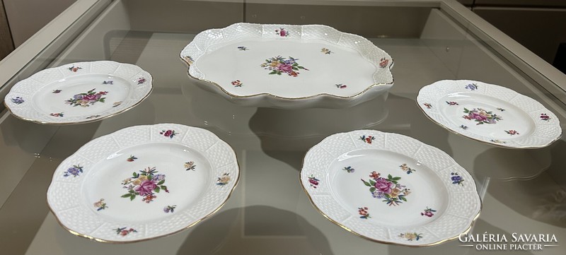 Herendi porcelán virágmintás süteményes készlet