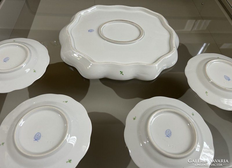 Herendi porcelán virágmintás süteményes készlet