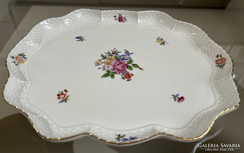 Herendi porcelán virágmintás süteményes készlet