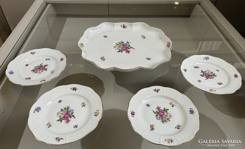 Herendi porcelán virágmintás süteményes készlet