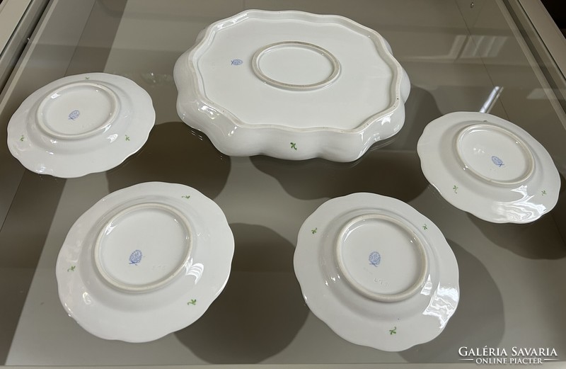 Herendi porcelán virágmintás süteményes készlet