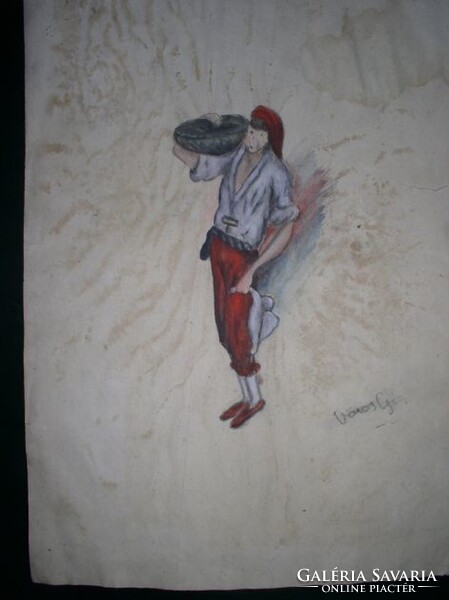 Libás fiú , papír, akvarell  42 x 29 cm -Vörös Géza aláírással