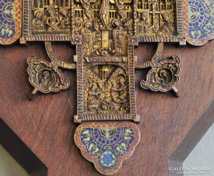Bronz Szenteltvíztartó, Ortodox kereszt, 19.század