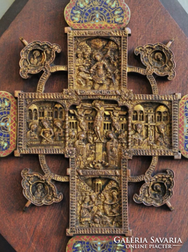 Bronz Szenteltvíztartó, Ortodox kereszt, 19.század