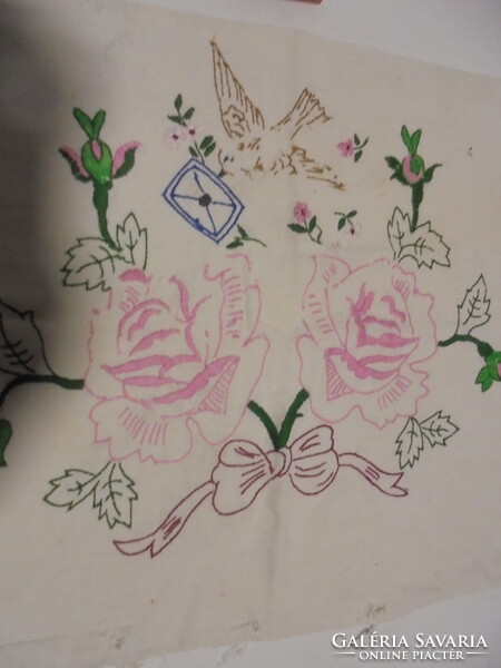 Régi, kézzel hímzett díszpárna - virágok, galamb,...