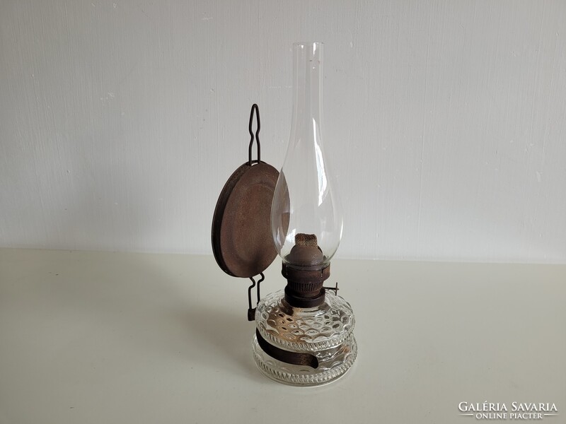 Régi vintage 34 cm nagy üveg petróleum lámpa fali asztali éjjeli lámpa