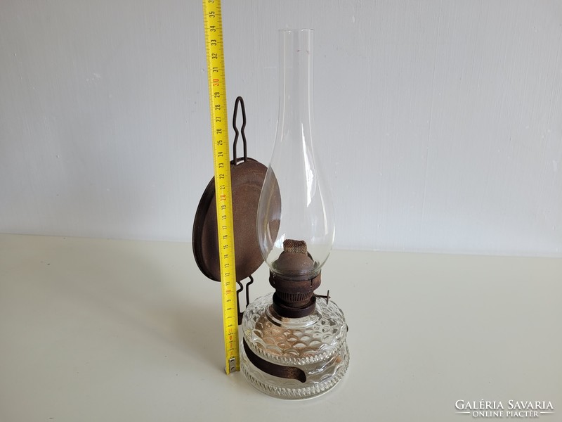 Régi vintage 34 cm nagy üveg petróleum lámpa fali asztali éjjeli lámpa