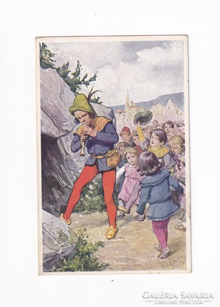 M:09 Antik Grimm mesék képeslap (posta tiszta) Patkány fogó