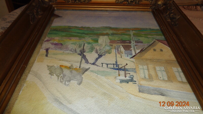 Gebauer Ernő : Szilágy  c. akvarellje , blondell keret és üveg alatt  30 x 40 cm  és 39 x 43 cm