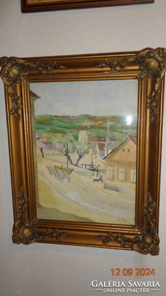 Gebauer Ernő : Szilágy  c. akvarellje , blondell keret és üveg alatt  30 x 40 cm  és 39 x 43 cm