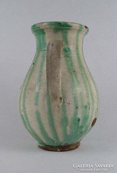 1T144 Antik nagyméretű csákvári csíkos cserép köcsög 27 cm