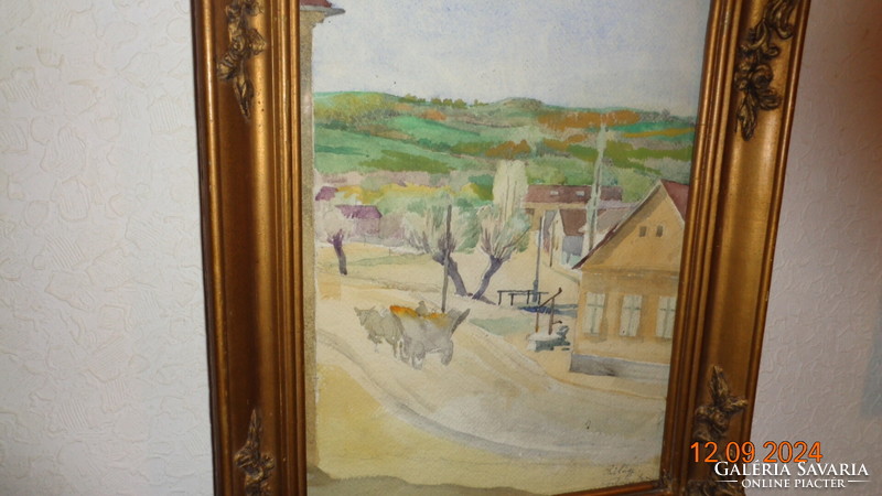 Gebauer Ernő : Szilágy  c. akvarellje , blondell keret és üveg alatt  30 x 40 cm  és 39 x 43 cm