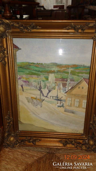 Gebauer Ernő : Szilágy  c. akvarellje , blondell keret és üveg alatt  30 x 40 cm  és 39 x 43 cm