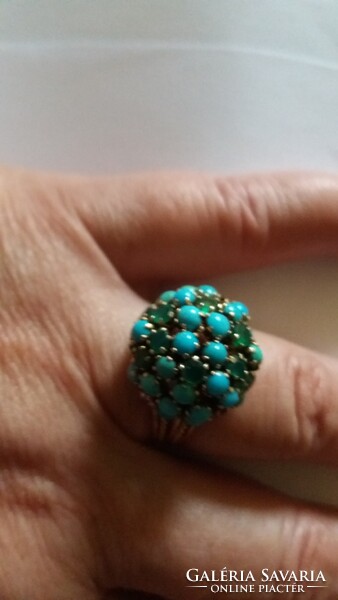 Csodálatos rubin-smaragd türkiz gyűrű 585 arany