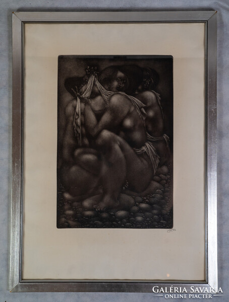 Amerigo Tot (1909–1984): Kavicsasszonyok. 1982. Rézkarc. Szignált, jelzett.