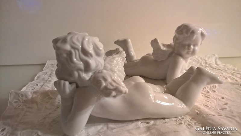 ANGYAL - 2 db ! - PORCELÁN - 22 x 11 x 10 cm - RÉGI - EXTRAFÉNYES - NEHÉZ - HÓF - OSZTRÁK - HIBÁTLAN