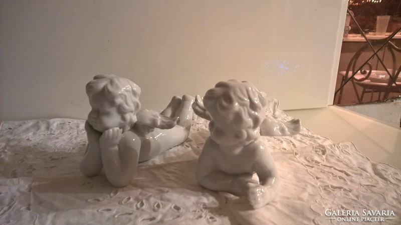 ANGYAL - 2 db ! - PORCELÁN - 22 x 11 x 10 cm - RÉGI - EXTRAFÉNYES - NEHÉZ - HÓF - OSZTRÁK - HIBÁTLAN