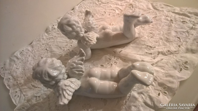 ANGYAL - 2 db ! - PORCELÁN - 22 x 11 x 10 cm - RÉGI - EXTRAFÉNYES - NEHÉZ - HÓF - OSZTRÁK - HIBÁTLAN