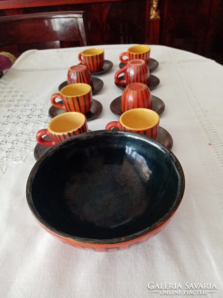 Zalai retro Tófej kerámia nosztalgia kávés /  mokkás csésze  + csészealj +  ikebana / virágrendező,