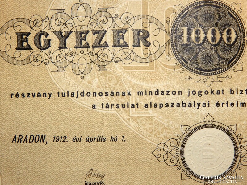 Arad - Részvény Erdély Arad 1912, dombrádi Nagy Gyula református tiszteletes részére kiállítva