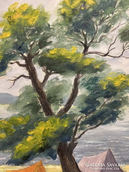 Boross Géza (1908-1971) Nyaralás a Balatonon (olaj,vászon 80x100 cm) /számlát adunk/