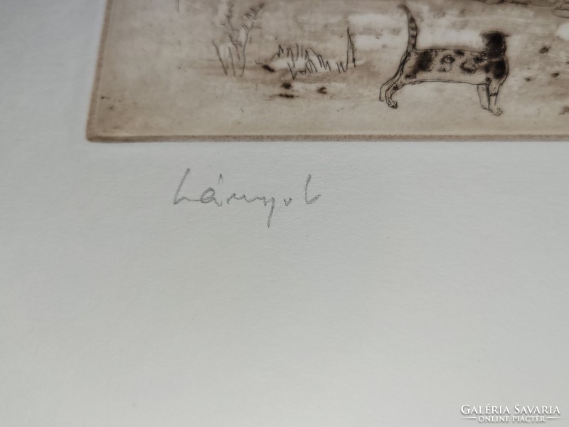 Láng Rudolf Lányok eredeti rézkarc