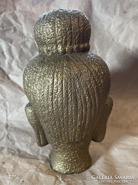 Hatalmas, nehéz, bronz-arany színű Buddha fej