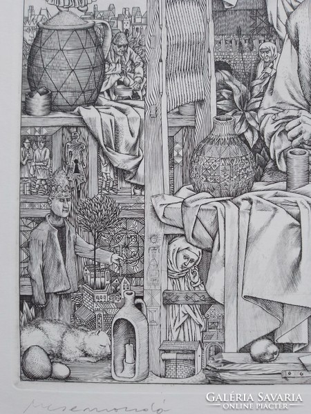 Rékassy Csaba: Mesemondó eredeti rézkarc jelzett szignózott számozott RITKA!