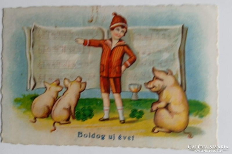 ZA587.6 Újévi lap - Mókus törpe  1930 Sopron Hollósy   - Böröndy Lászlóné  Kemeneshőgyész Vas m