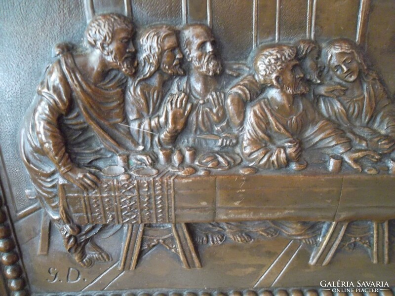 Antik jelzett Utolsó vacsora relief ökörszemes keretben