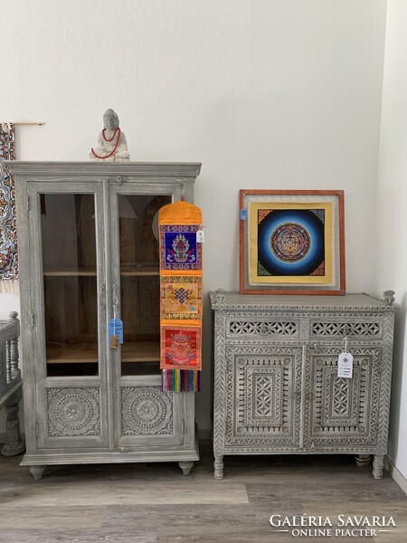 Kalachakra Mandala festmény Nepálból, 48x48 cm