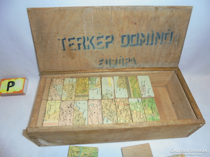 RÉGI "Térkép dominó Európa" - fa dobozos fa dominó