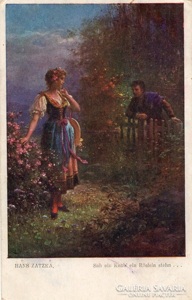 Képeslap: Hans Zatzka. nők, virágok.