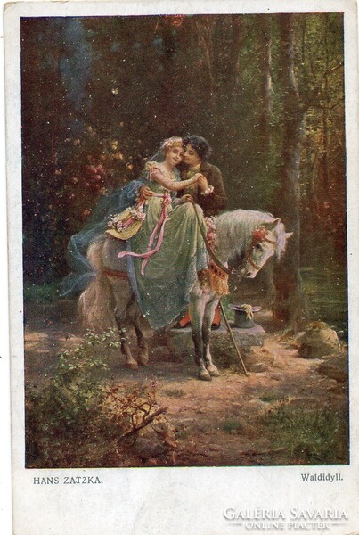 Képeslap: Hans Zatzka. nők, virágok.