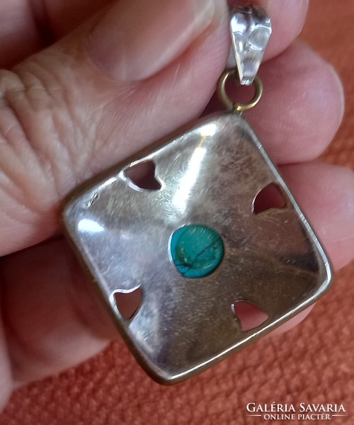 Nagy méretû Türkiz 925 Ezust 14K Aranyozású Medál