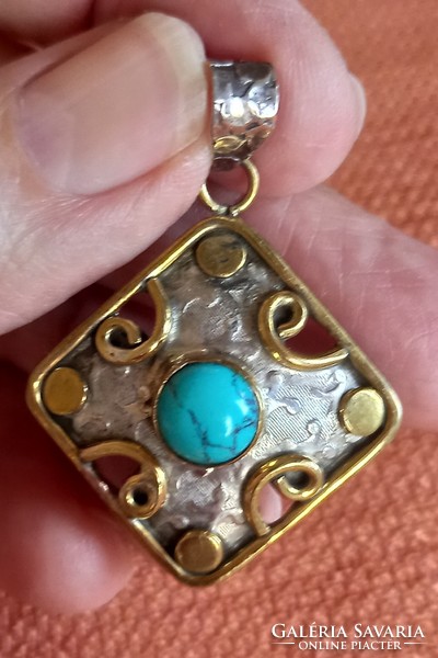 Nagy méretû Türkiz 925 Ezust 14K Aranyozású Medál