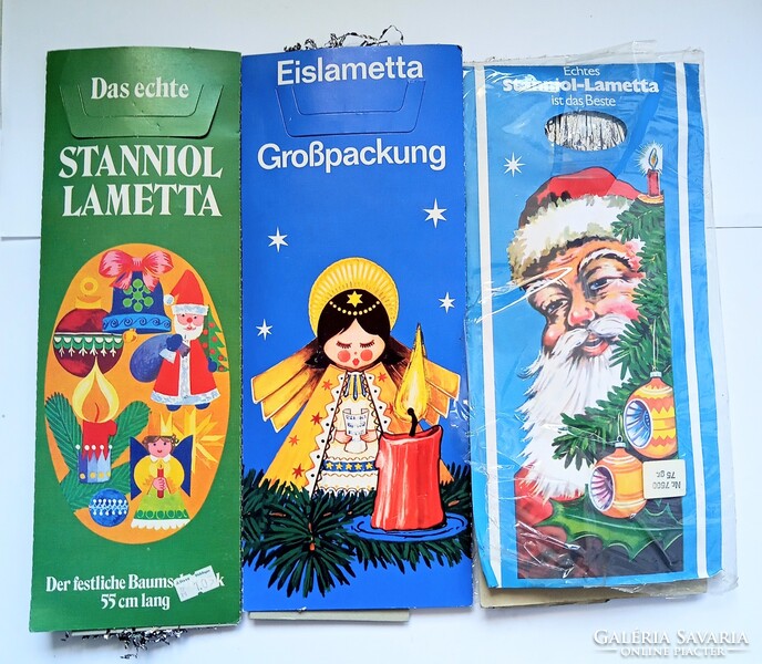Régi német karácsonyfa dísz ezüst lametta nagy csomag 55cm ár/db