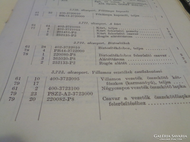 Moszkvics  402 modell  ,  ( ősmodell  ) alkatrész katalógus , 1957 -ből