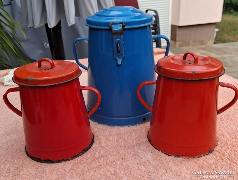 Retro 1 db WM Csepel 6 liter  (Weiss Manfréd) + 2 db Bonyhádi 2 liter zománcos bödön