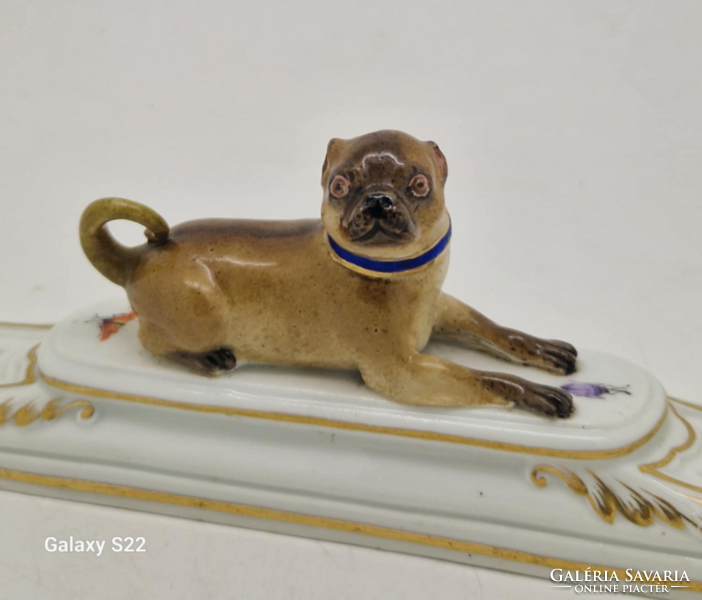 Meisseni porcelán pug mopsz papírnehezék 18.század 19cm